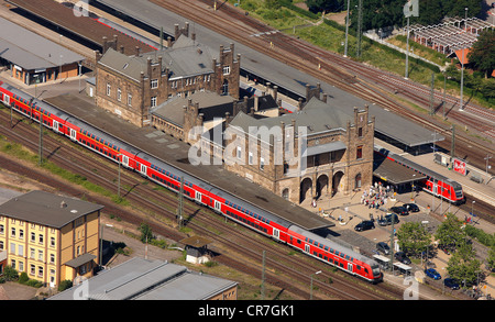 Luftaufnahme, historischen Mindener Bahnhof, Minden-Lübbecke, Nordrhein-Westfalen, Deutschland, Europa Stockfoto