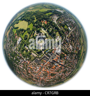 Luftbild, fisheye Perspektive, Bueckeburg Burg, Landkreis Schaumburg, Niedersachsen, Deutschland, Europa Stockfoto