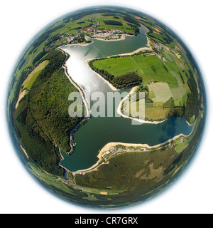 Luftbild, fisheye Perspektive, Naturpark Diemelsee, Nationalpark, Buchenwälder, UNESCO-Weltkulturerbe Stockfoto