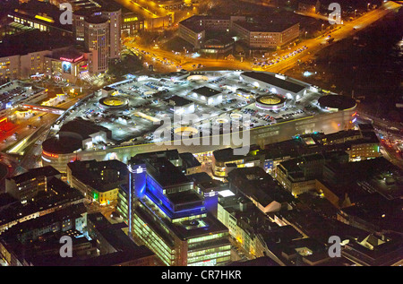 Luftaufnahme, Limbecker Platz Quadratmeter in der Nacht, Einkaufszentrum, ECE bei Nacht, Essen, Ruhrgebiet, Nordrhein-Westfalen Stockfoto