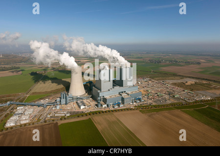 Luftbild, alte und neue Kraftwerke, Braunkohle befeuerten Kraftwerks Niederaußem, RWE-Power, Nordrhein Westfalen, Rheinland Stockfoto