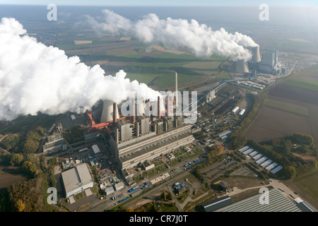 Luftbild, alte und neue Kraftwerke, Braunkohle befeuerten Kraftwerks Niederaußem, RWE-Power, Nordrhein Westfalen, Rheinland Stockfoto