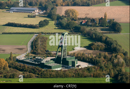 Luftaufnahme, Fördergerüst über Zeche Lerche, Zeche Heinrich-Robert Grube, Pelkum, Hamm, Ruhrgebiet, Nordrhein-Westfalen Stockfoto