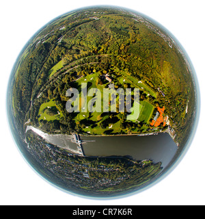 Luftbild, fisheye Schuss, Golfplatz am Baldeneysee, See Baldeney, Ruhr Fluß, Essen-Werden, Essen, Ruhrgebiet Stockfoto