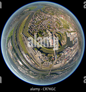 Luftaufnahme, fisheye erschossen, Hafen Duisburg, Duisport, Containerhafen, Kohle dock, Ruhr, Rhein, Ruhrort Viertel, Duisburg Stockfoto