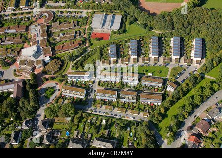 Luftaufnahme, Solarsiedlung in Bismarck, Gelsenkirchen, Nordrhein-Westfalen, Deutschland, Europa Stockfoto