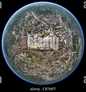 Luftaufnahme, schoss mit einem fisheye-Objektiv, Wiederaufbau im Zentrum Stadt Ruhrbania Projekt, Ruhr River, Mülheim an der Ruhr Stockfoto