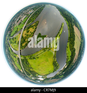 Luftbild, fisheye Schuss, Algen Pest, Algenwachstum auf dem Kemnader Stausee, Bochum, Ruhrgebiet, Nordrhein-Westfalen Stockfoto