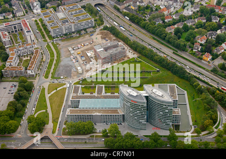 Luftaufnahme, EON-Ruhrgas Gebäude in der Nähe der Messe Essen Ausstellung Zentrum, Essen, Ruhrgebiet, Nordrhein-Westfalen Stockfoto