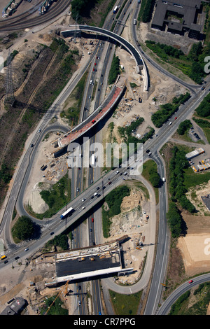 Luftbild, Autobahn A40, Rekonstruktion der Autobahn B1, Bereich des Donezk-Rings, Autobahn-Ausfahrt Stahlhausen, Bochum Stockfoto