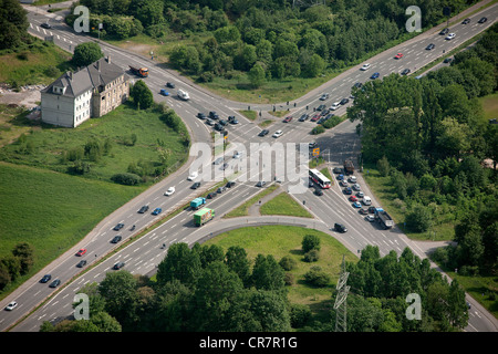 Antenne zu sehen, Kreuzung, Prosperstrasse Straße, Arensbergstrasse Straße, B224 Bundesstraße, Bottrop-Boy, Ruhrgebiet Stockfoto