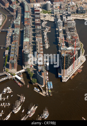 Luftbild, historische Speicherstadt Speicherstadt, Elbphilharmonie Philharmonie, Hafencity Hafenviertel Stockfoto