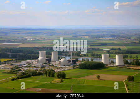 Luftaufnahme, Kernkraftwerk Biblis, Hessen, Deutschland, Europa Stockfoto