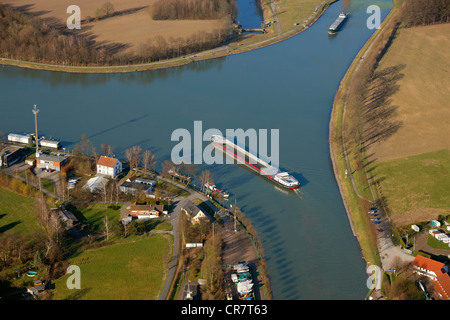 Luftbild, Kanal Kreuzung, Binnenschifffahrt Transport, Dortmund-Ems-Kanal in der Nähe von dem Dattelner Meer, Datteln Stockfoto