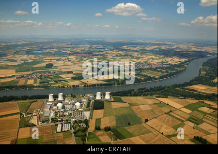 Luftbild, Kernkraftwerk Biblis Block A und B, Rhein, Biblis, Hessen, Deutschland, Europa Stockfoto