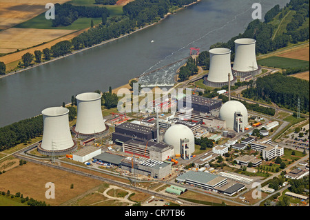 Luftbild, Kernkraftwerk Biblis Block A und B, Rhein, Biblis, Hessen, Deutschland, Europa Stockfoto