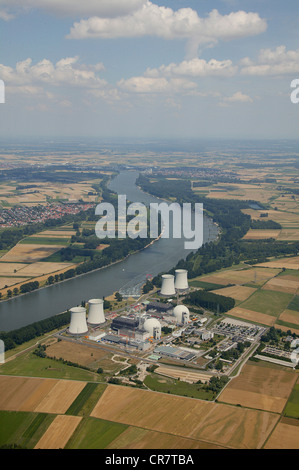 Luftbild, Kernkraftwerk Biblis Block A und B, Rhein, Biblis, Hessen, Deutschland, Europa Stockfoto