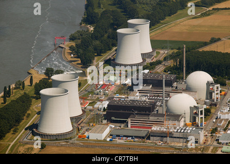 Luftbild, Kernkraftwerk Biblis Block A und B, Rhein, Biblis, Hessen, Deutschland, Europa Stockfoto