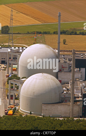 Luftbild, Kernkraftwerk Biblis Block A und B, Rhein, Biblis, Hessen, Deutschland, Europa Stockfoto