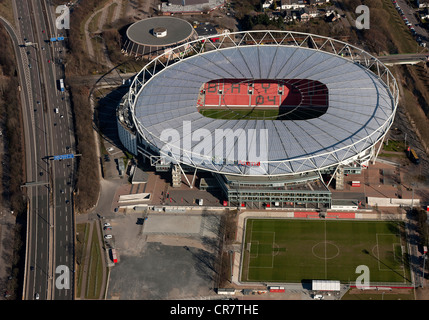 Luftaufnahme, Fußballstadion BayArena in Leverkusen, Rheinland, Nordrhein-Westfalen, Deutschland, Europa Stockfoto