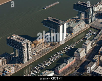 Hafen von Luftbild, Kranhaeuser Gebäude auf dem Rhein, Rheinauhafen, Köln, Rheinland, Nordrhein-Westfalen Stockfoto