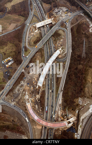 Luftbild, Baustelle, Ausbau der Autobahn A40 B1 Ruhrschnellweg Donezk-Ring Brücken, Wattenscheid, Bochum Stockfoto