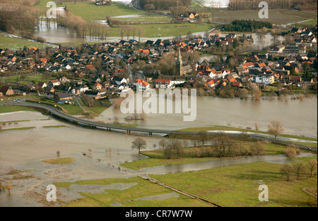 Luftbild, Lippe River, Hochwasserschutz, Lippborg, Hamm, Lippetal, Ruhrgebiet und Umgebung, Nordrhein-Westfalen, Deutschland, Europa Stockfoto