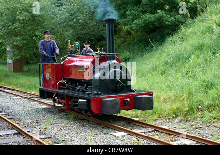 Bala Lake Railway - Station Bala (Penybont) - Motorlauf runden seinen Zug. Loco Alice ist ein original Quarry Hunslet. Stockfoto