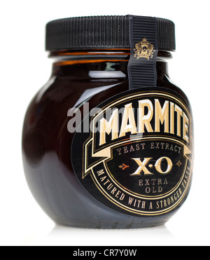 Glas mit Marmite X.O extra alt gereift Hefeextrakt Stockfoto