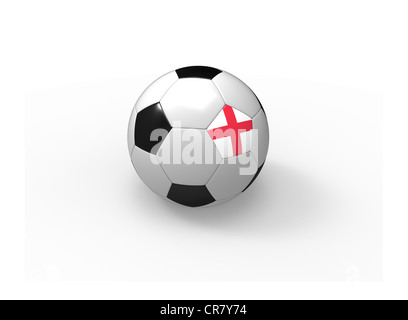 Fußball, 3D-Rendering mit England Flagge, isoliert auf weißem Hintergrund, Licht Schatten Stockfoto