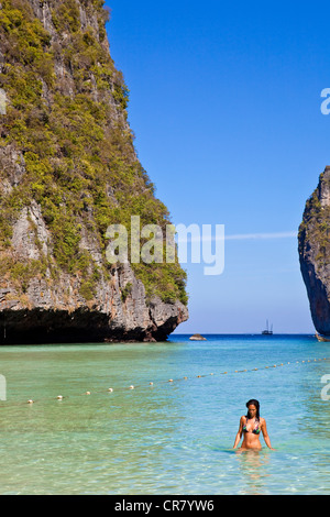 Thailand, Provinz Krabi, aus der Insel von Ko Phi Phi Don, die Insel Ko Phi Phi Leh, der Strand von Ao Maya Stockfoto