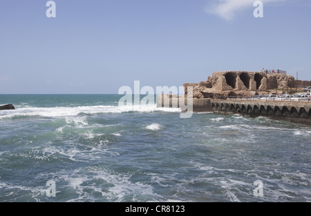 Hafen und Ruinen in Akko, Israel Stockfoto