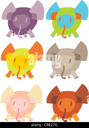 Niedlichen Cartoon Clip Art Elefanten in verschiedenen Farben Stockfoto