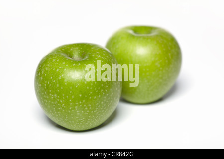 Zwei grüne Granny Smith Äpfel Stockfoto