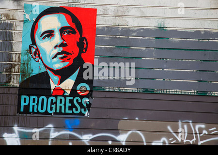 Plakat der Präsident Barrack Obama an Wand in America California San Francisco Stockfoto