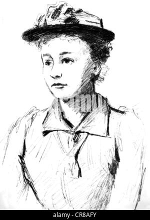 Curie Marie, 7.11.1867 - 4.7.1934, französischer Physiker, polnischer Herkunft, halber Länge, als Student, Zeichnung, 1892, Stockfoto