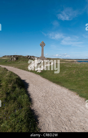 Keltenkreuz auf Llanddwyn Insel Anglesey North Wales Stockfoto