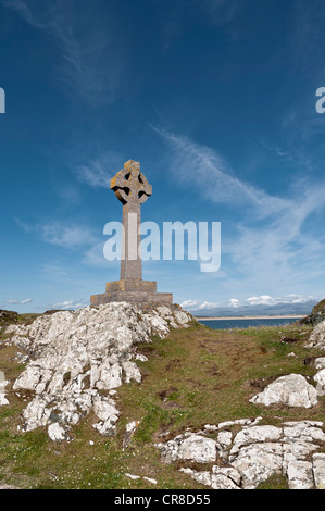 Keltenkreuz auf Llanddwyn Insel Anglesey North Wales Stockfoto