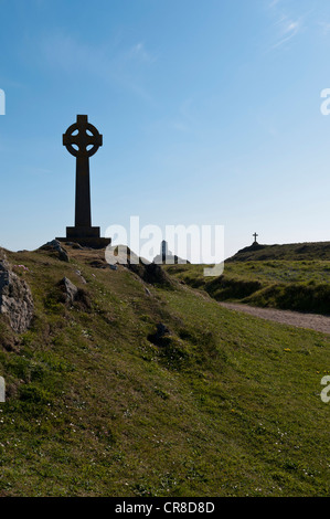 Keltenkreuz auf Llanddwyn Insel Anglesey North Wales Stockfoto