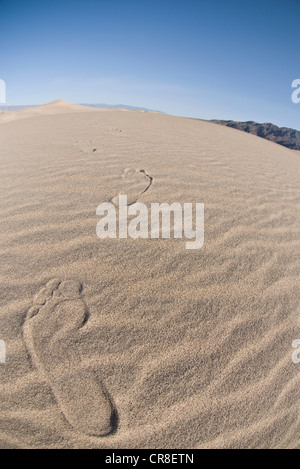Fußspuren im Sand Dune in Death Valley Nationalpark, Kalifornien, USA Stockfoto