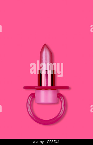 Rosa Lippenstift in Form von Schnuller Stockfoto