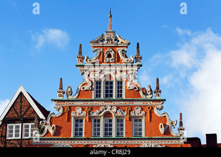 Giebel des historischen Hauses Bürgermeister-Hintze-Haus in der alten Stadt Stade, Niedersachsen, Deutschland, Europa Stockfoto