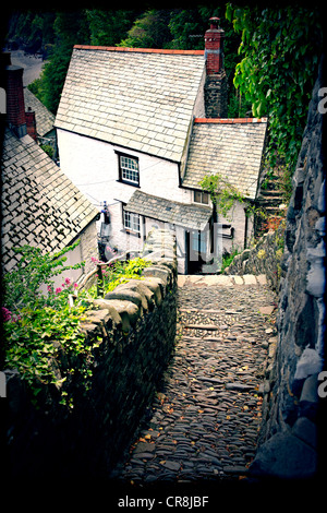 Ferienhäuser in den Hang Dorf Clovelly in Devon Stockfoto