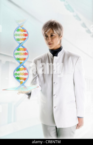 Wissenschaftlerin mit holographischen Genom Stockfoto
