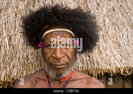 Mann vom Stamm Dani, Porträt, Baliem-Tal, West-Papua, Western-Neu-Guinea, Indonesien, Asien Stockfoto