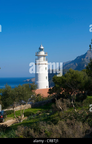 Leuchtturm am Cap Gros, Port de Soller, Mallorca, Balearen, Spanien, Europa Stockfoto