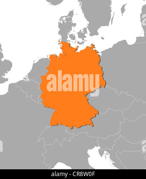 Politische Karte von Deutschland mit den verschiedenen Staaten. Stockfoto