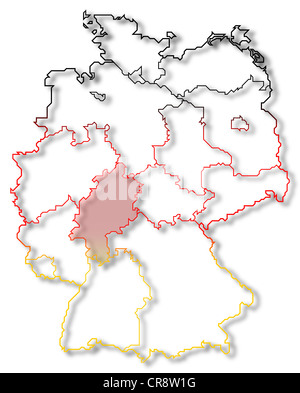 Politische Karte von Deutschland mit den mehrere Staaten wo Hessen hervorgehoben wird. Stockfoto