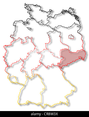 Politische Karte von Deutschland mit den mehrere Staaten wo Sachsen hervorgehoben wird. Stockfoto