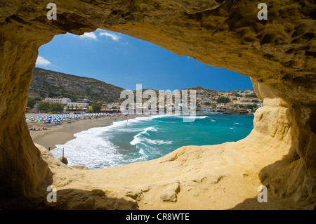 Höhle am Strand von Matala, Kreta, Griechenland, Europa Stockfoto